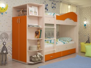 Кровать 2-х ярусная Мая с ящиками и шкафом на латофлексах оранж в Екатеринбурге - magazinmebel.ru | фото - изображение 1