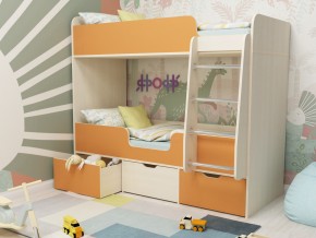 Кровать двухъярусная Малыш двойняшка дуб молочный-оранжевый в Екатеринбурге - magazinmebel.ru | фото - изображение 1
