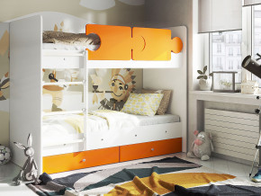 Кровать двухъярусная Тетрис латы с бортиками белый-оранжевый в Екатеринбурге - magazinmebel.ru | фото - изображение 1