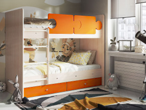 Кровать двухъярусная Тетрис латы с бортиками дуб млечный-оранжевый в Екатеринбурге - magazinmebel.ru | фото