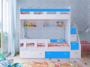 Кровать двухъярусная Юниор 1 винтерберг-белый с голубым в Екатеринбурге - magazinmebel.ru | фото - изображение 1